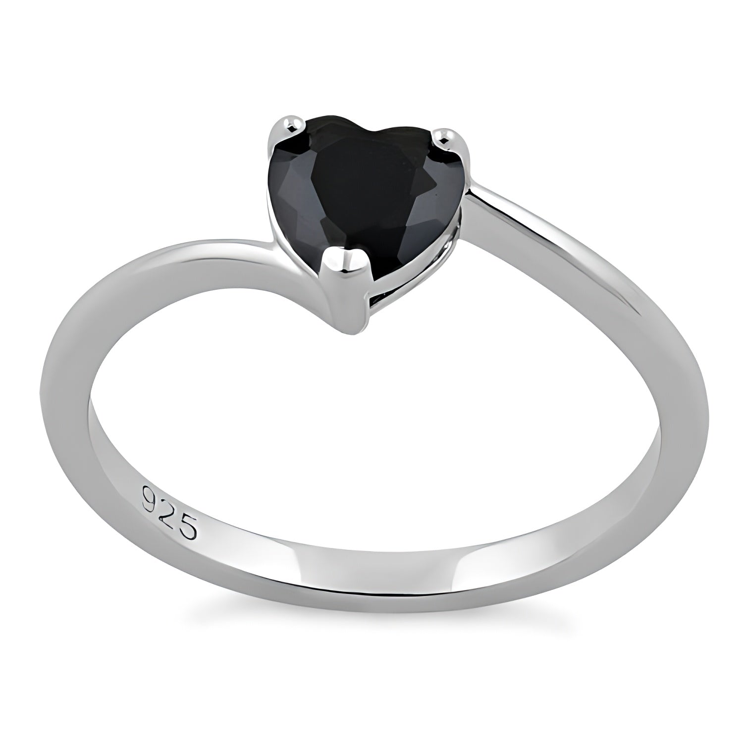 Sterling Silver Black Heart CZ Ring for Women, Heart Cubic Zirconia, Promise Ring Gift view 2