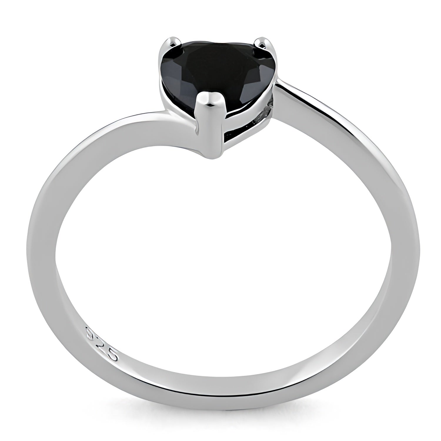 Sterling Silver Black Heart CZ Ring for Women, Heart Cubic Zirconia, Promise Ring Gift view 3