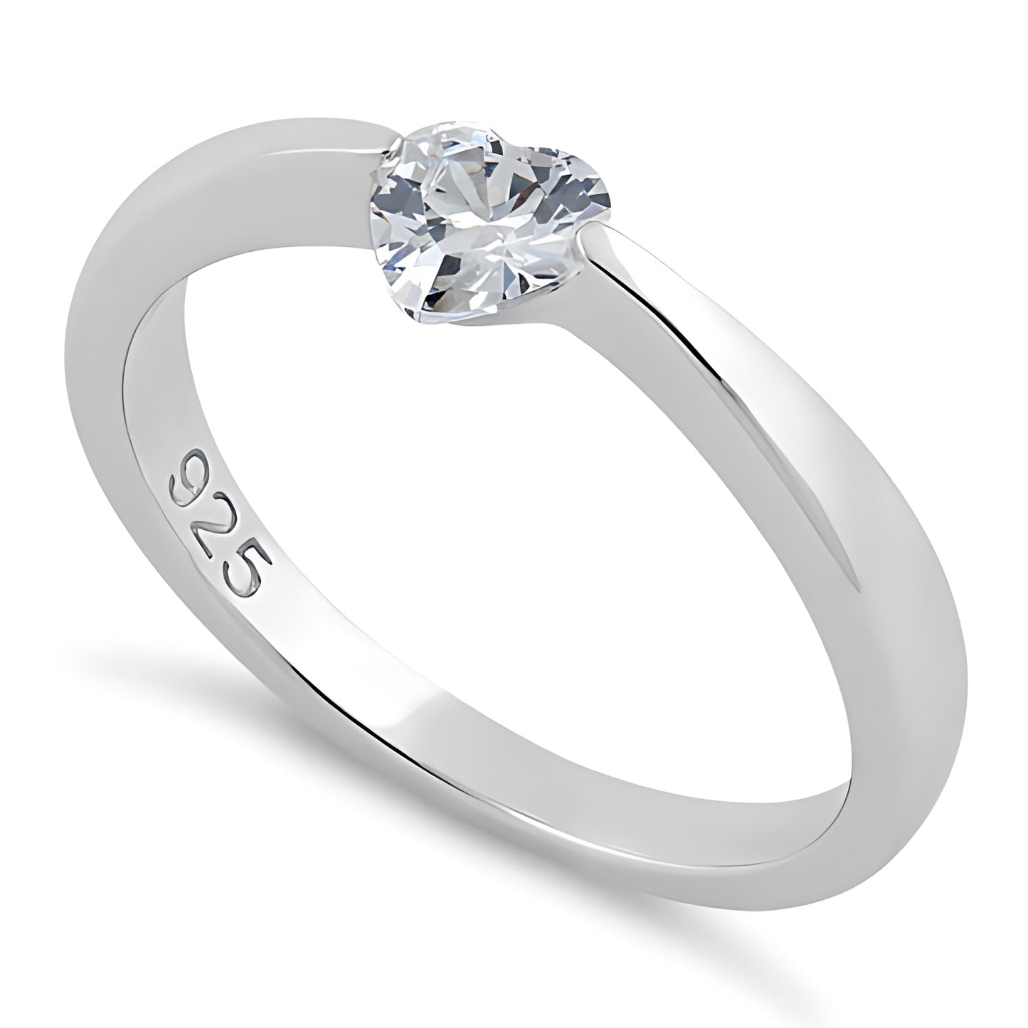 Sterling Silver Heart Clear CZ Ring for Women, Heart Cubic Zirconia, Promise Ring Gift