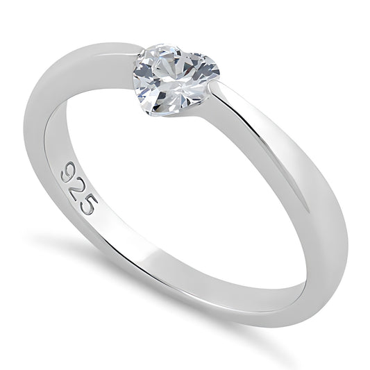 Sterling Silver Heart Clear CZ Ring for Women, Heart Cubic Zirconia, Promise Ring Gift