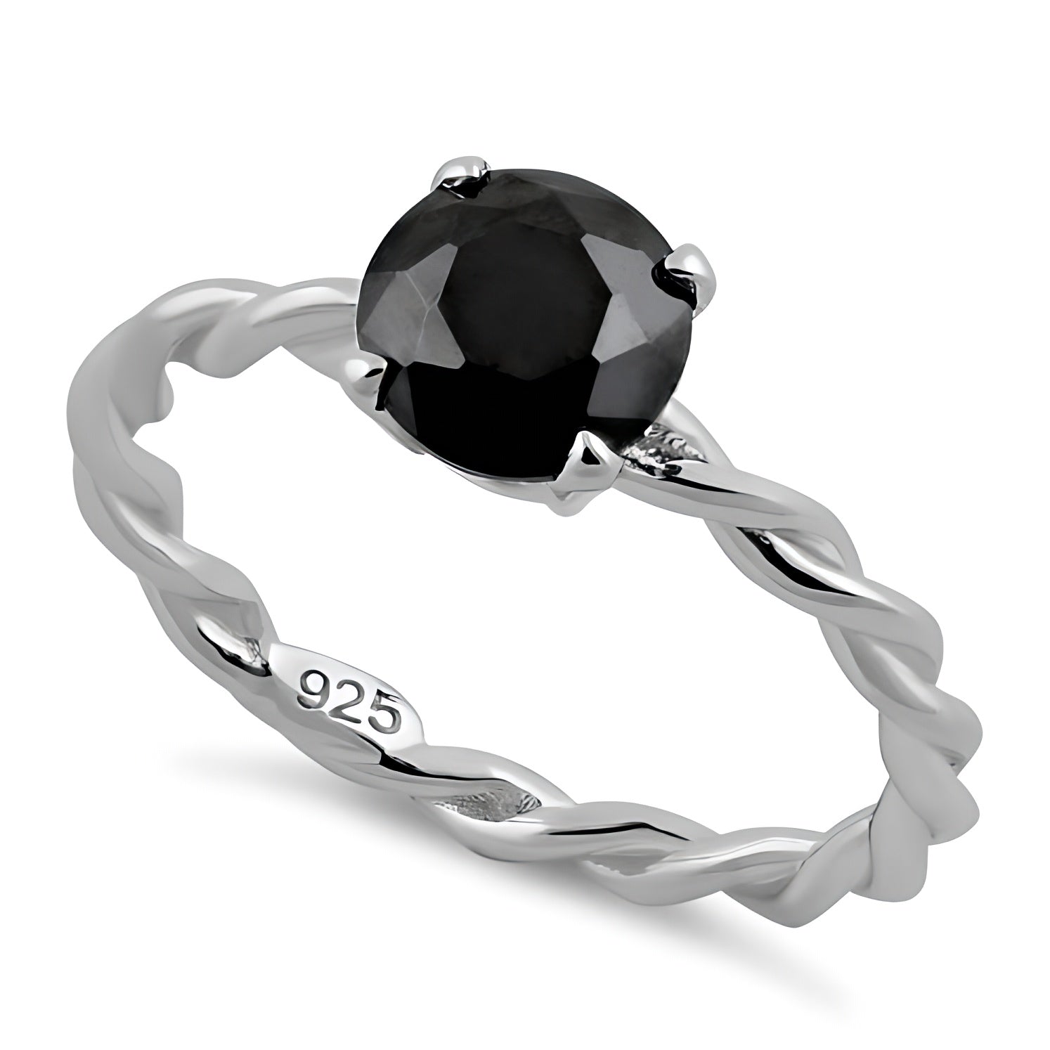 Sterling Silver Black Twisted Band CZ Ring for Women, Cubic Zirconia, Promise Ring Gift