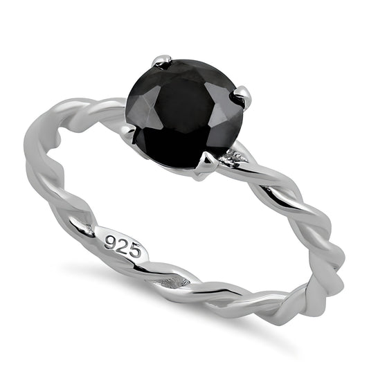 Sterling Silver Black Twisted Band CZ Ring for Women, Cubic Zirconia, Promise Ring Gift