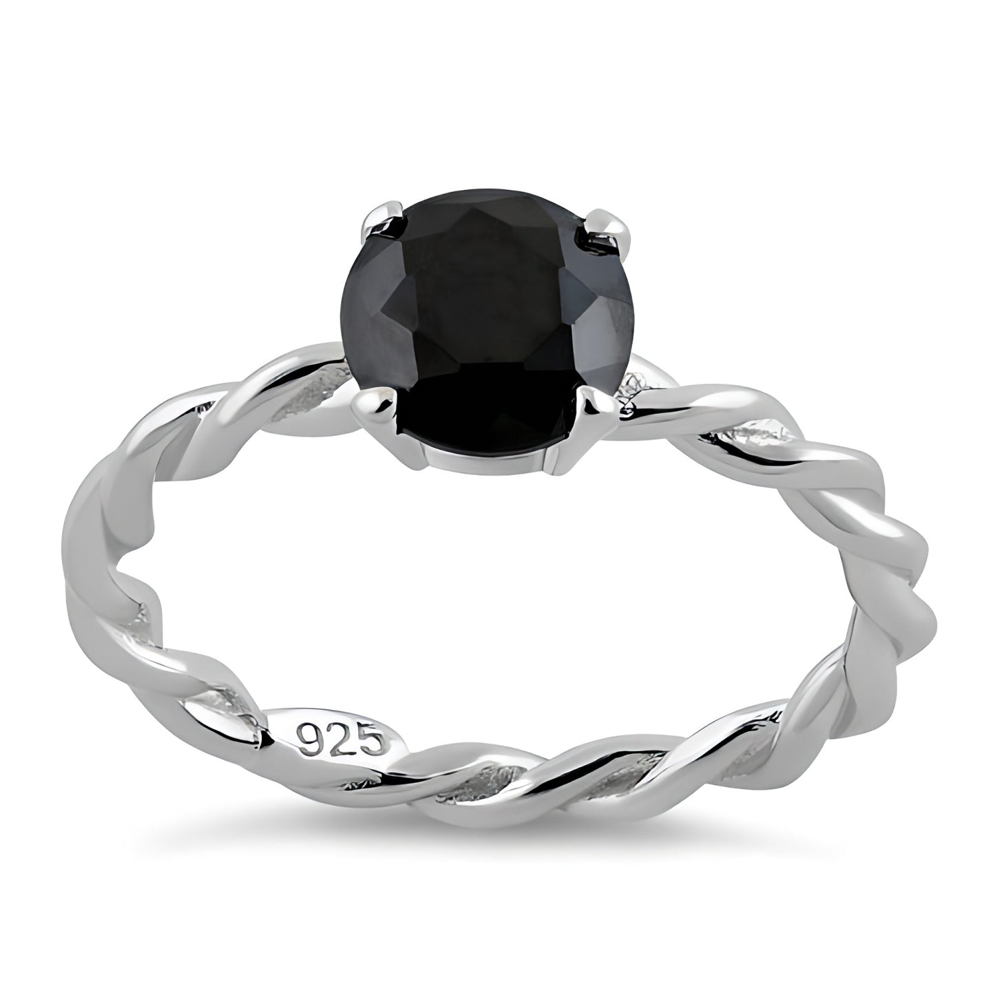 Sterling Silver Black Twisted Band CZ Ring for Women, Cubic Zirconia, Promise Ring Gift view 2