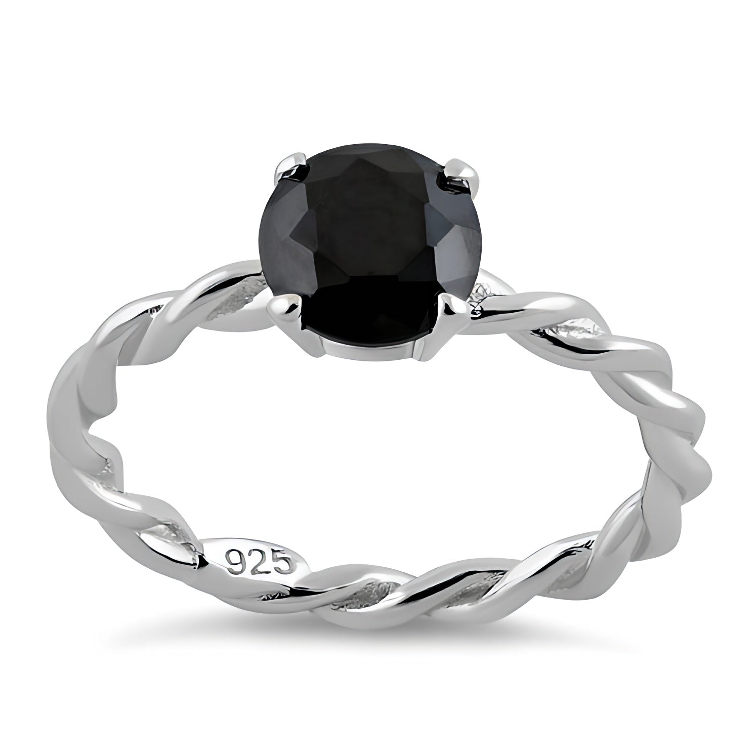 Sterling Silver Black Twisted Band CZ Ring for Women, Cubic Zirconia, Promise Ring Gift view 2