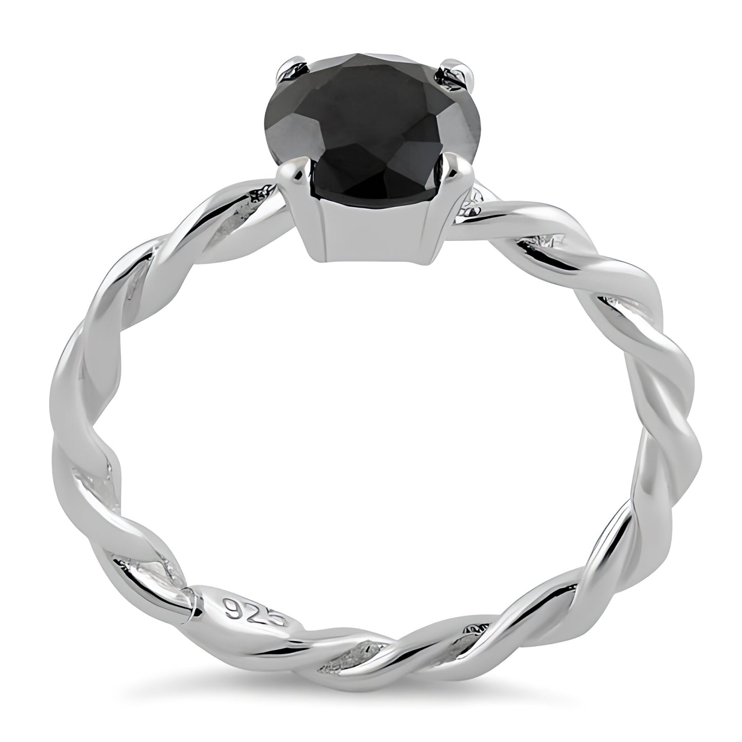 Sterling Silver Black Twisted Band CZ Ring for Women, Cubic Zirconia, Promise Ring Gift view 3