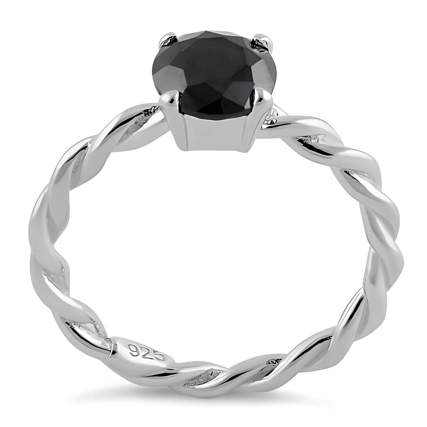 Sterling Silver Black Twisted Band CZ Ring for Women, Cubic Zirconia, Promise Ring Gift view 3