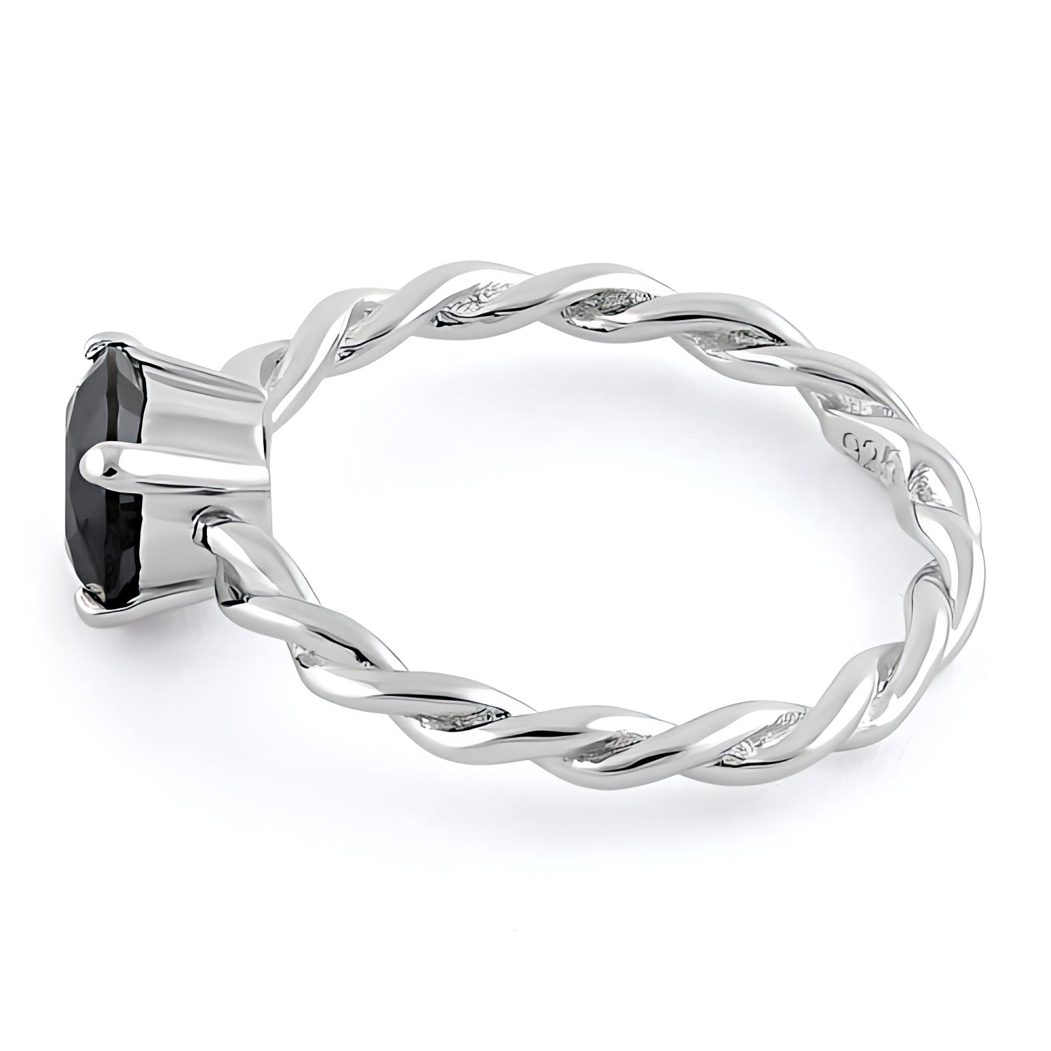 Sterling Silver Black Twisted Band CZ Ring for Women, Cubic Zirconia, Promise Ring Gift view 4