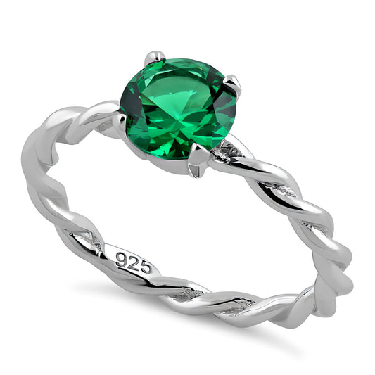 Sterling Silver Emerald Twisted Band CZ Ring for Women, Emerald Cubic Zirconia, Promise Ring Gift