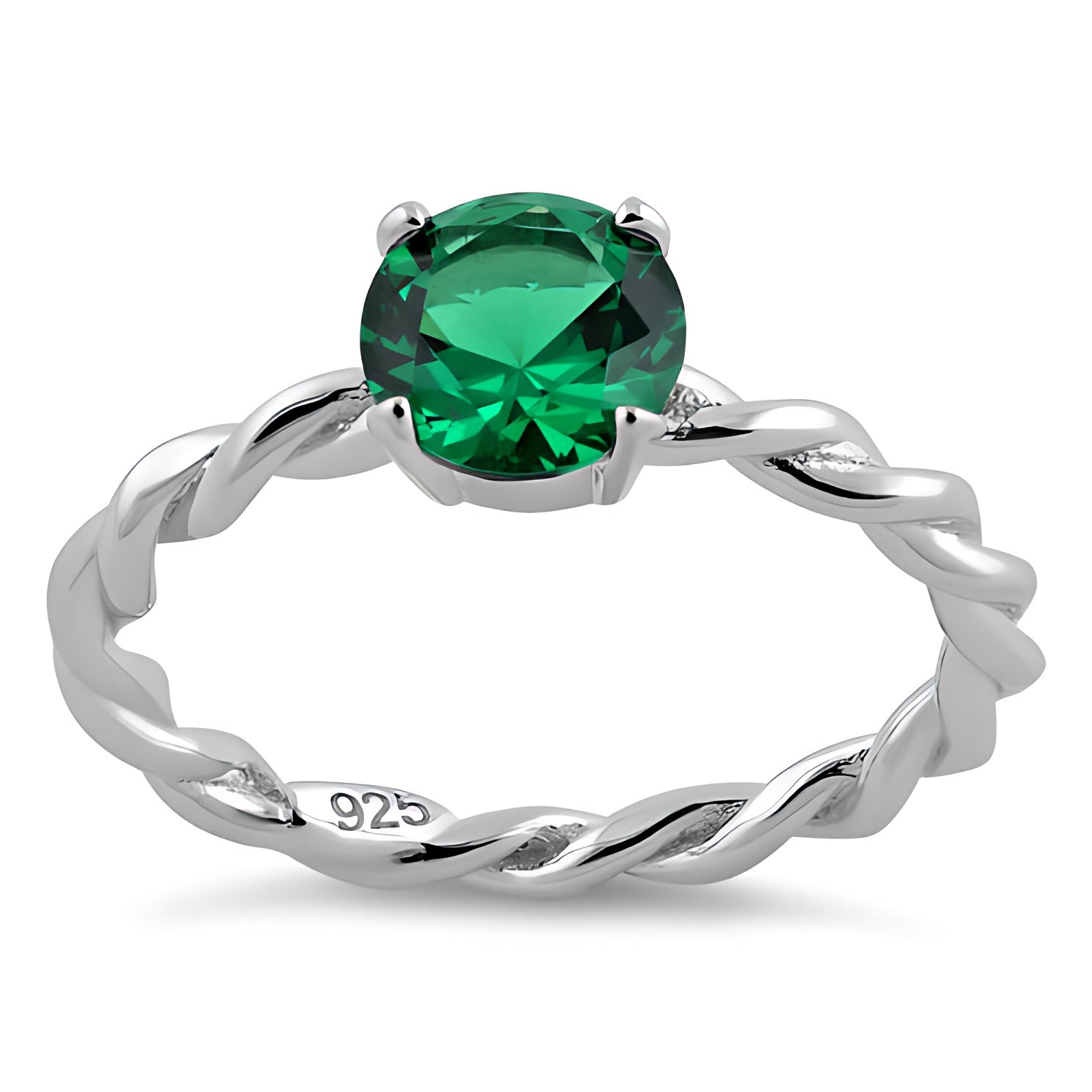 Sterling Silver Emerald Twisted Band CZ Ring for Women, Emerald Cubic Zirconia, Promise Ring Gift view 2