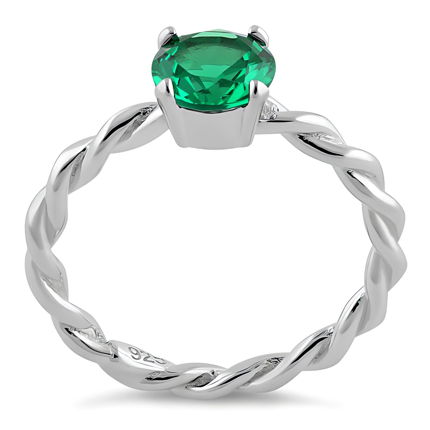 Sterling Silver Emerald Twisted Band CZ Ring for Women, Emerald Cubic Zirconia, Promise Ring Gift view 3