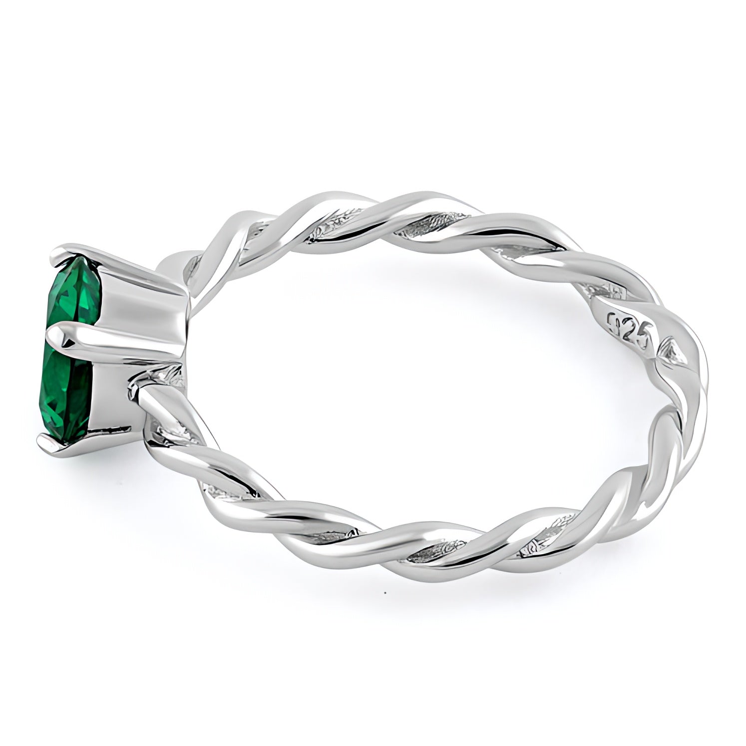 Sterling Silver Emerald Twisted Band CZ Ring for Women, Emerald Cubic Zirconia, Promise Ring Gift view 4