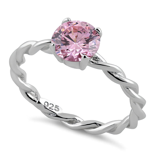 Sterling Silver Pink Twisted Band CZ Ring for Women, Cubic Zirconia, Promise Ring Gift