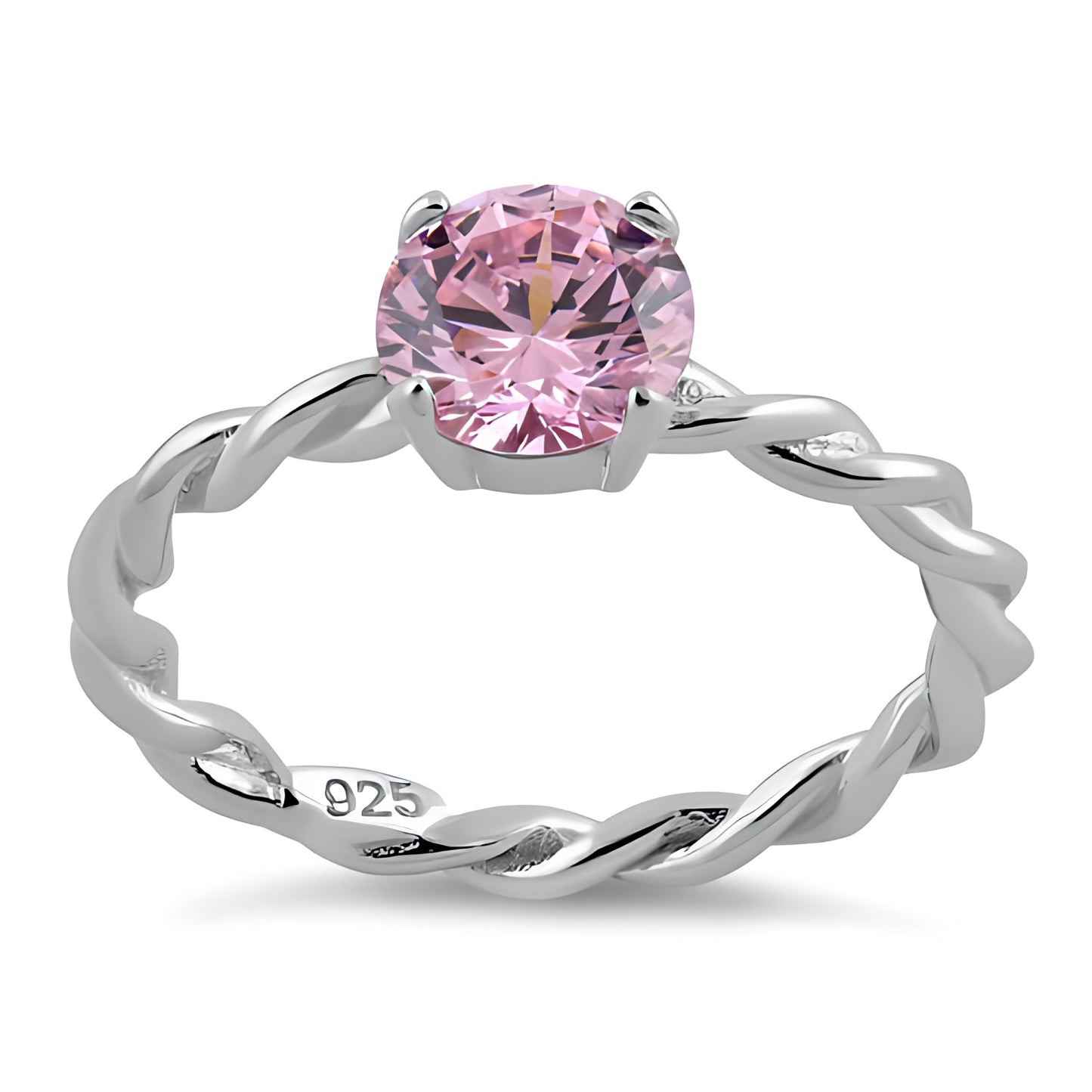 Sterling Silver Pink Twisted Band CZ Ring for Women, Cubic Zirconia, Promise Ring Gift view 2