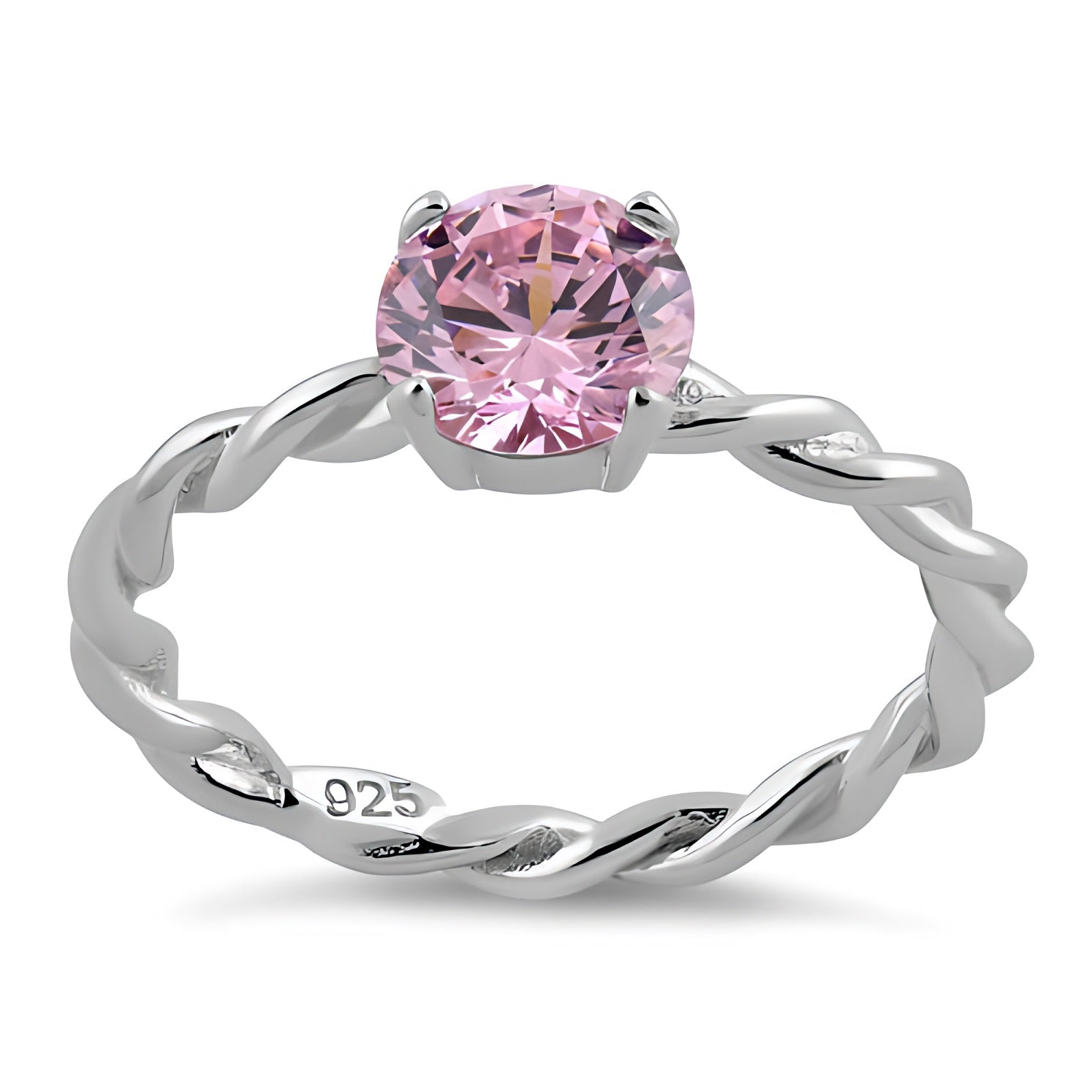 Sterling Silver Pink Twisted Band CZ Ring for Women, Cubic Zirconia, Promise Ring Gift view 2