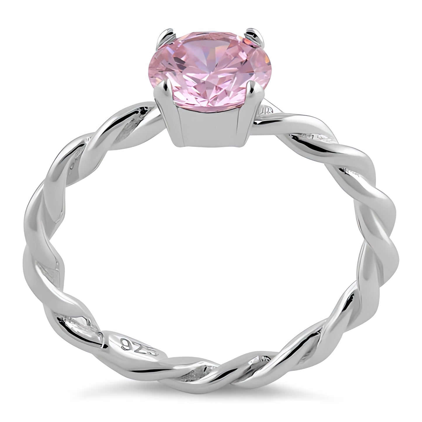 Sterling Silver Pink Twisted Band CZ Ring for Women, Cubic Zirconia, Promise Ring Gift view 3