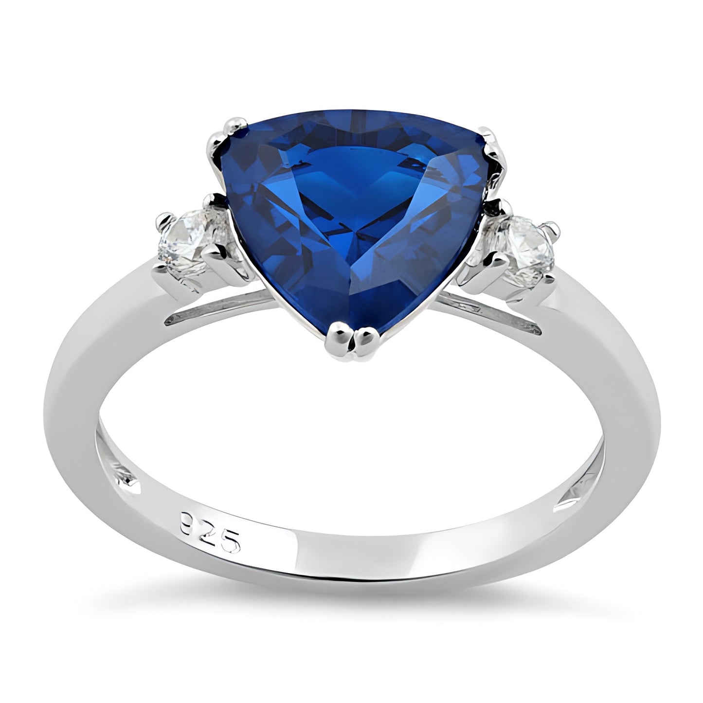 Sterling Silver Trillion Cut Blue Spinel CZ Ring for Women, Trillion Cubic Zirconia, Promise Ring Gift view 2