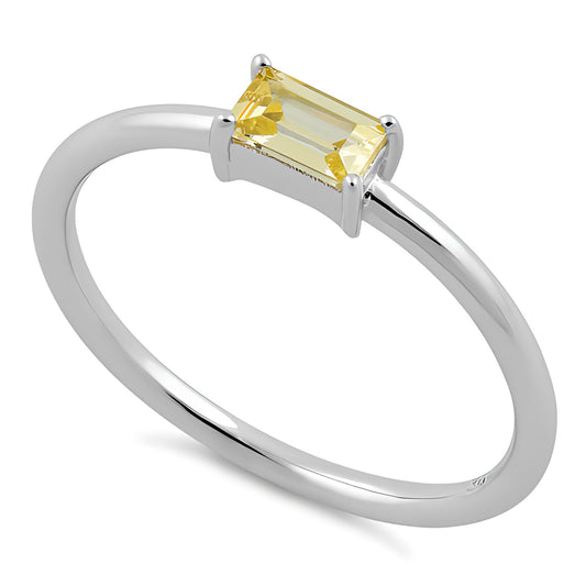 Sterling Silver Dainty Baguette Straight Yellow CZ Ring for Women, Cubic Zirconia, Promise Ring Gift