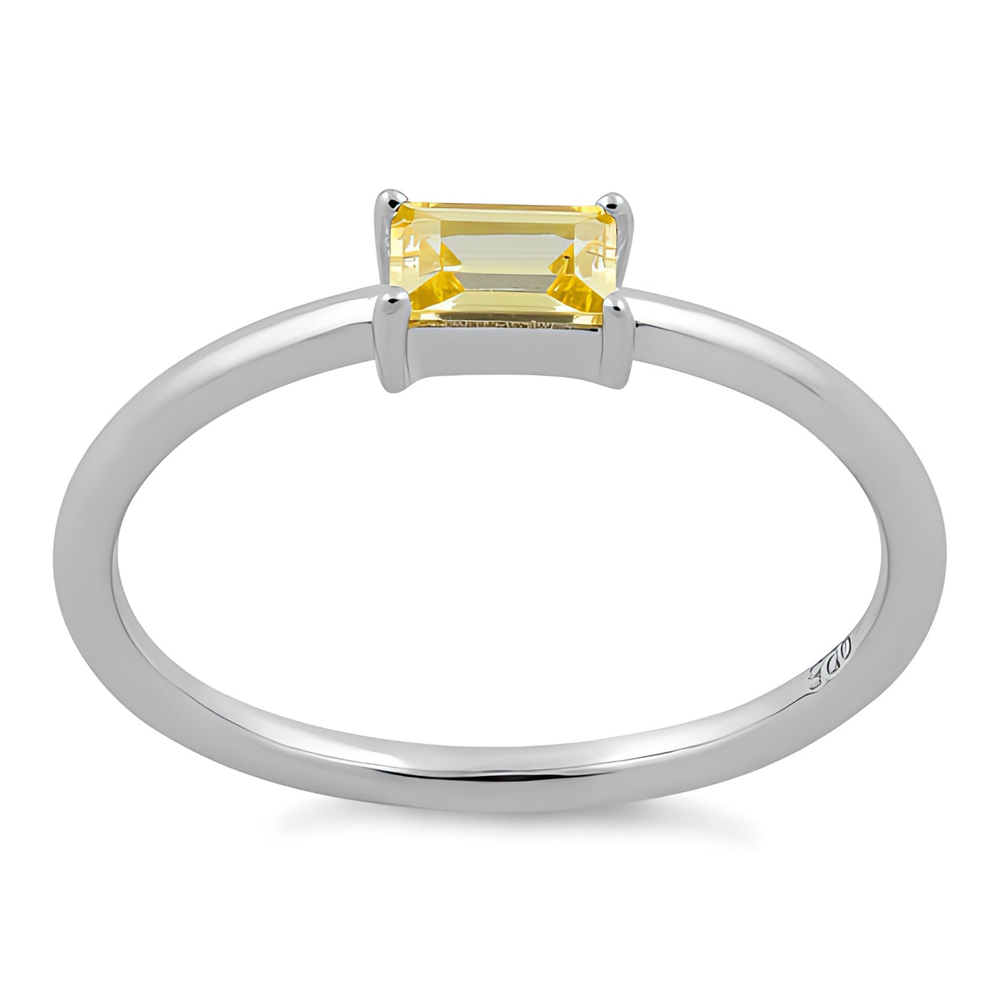 Sterling Silver Dainty Baguette Straight Yellow CZ Ring for Women, Cubic Zirconia, Promise Ring Gift view 2