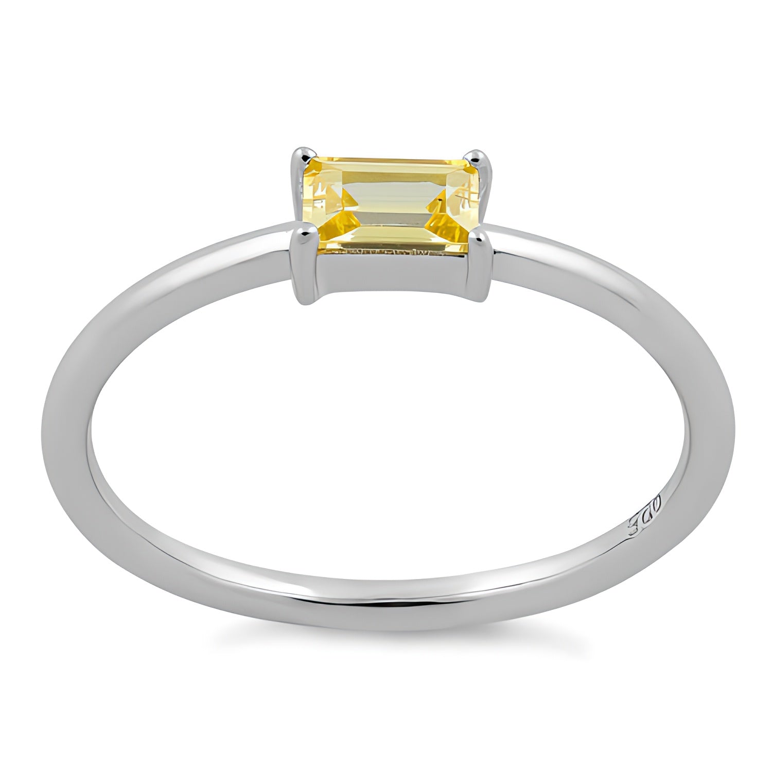 Sterling Silver Dainty Baguette Straight Yellow CZ Ring for Women, Cubic Zirconia, Promise Ring Gift view 2