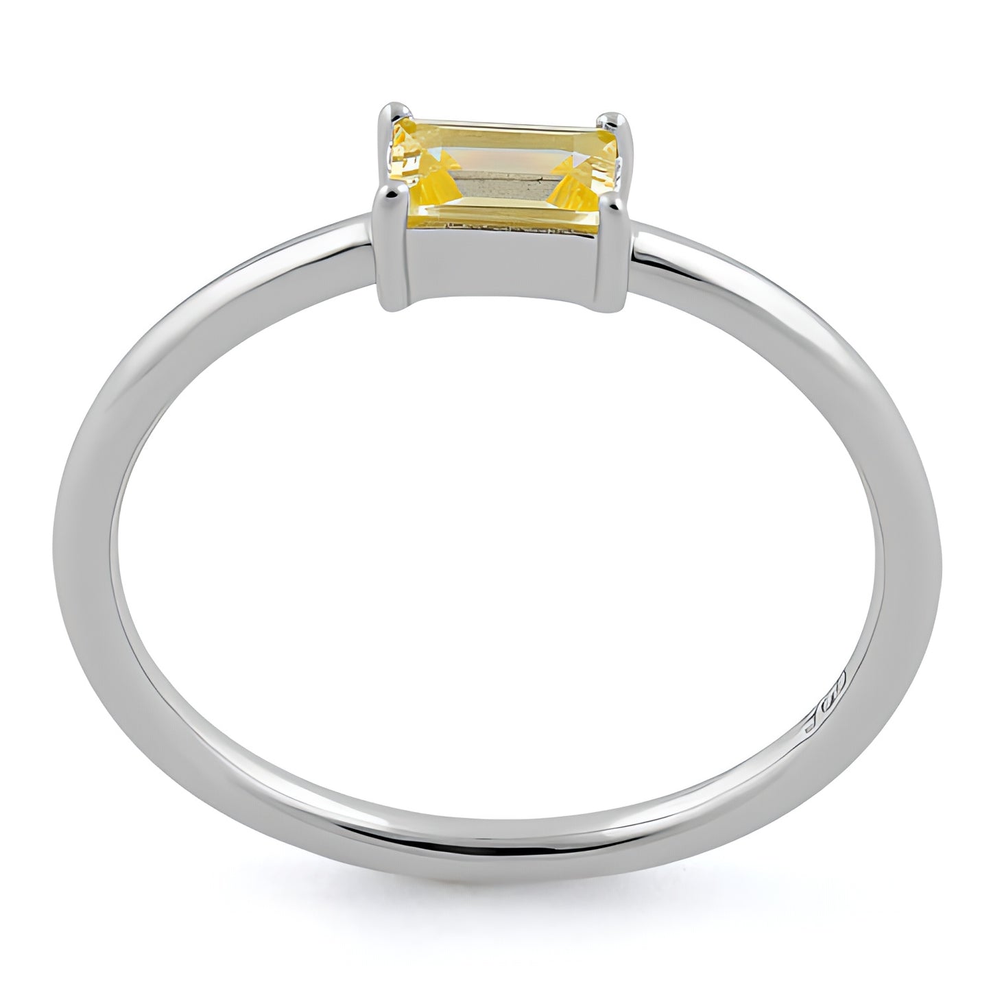 Sterling Silver Dainty Baguette Straight Yellow CZ Ring for Women, Cubic Zirconia, Promise Ring Gift view 3