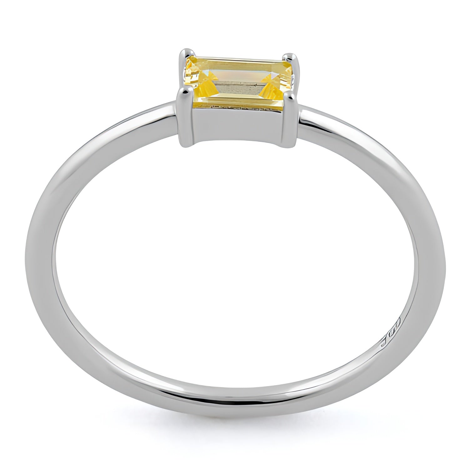 Sterling Silver Dainty Baguette Straight Yellow CZ Ring for Women, Cubic Zirconia, Promise Ring Gift view 3