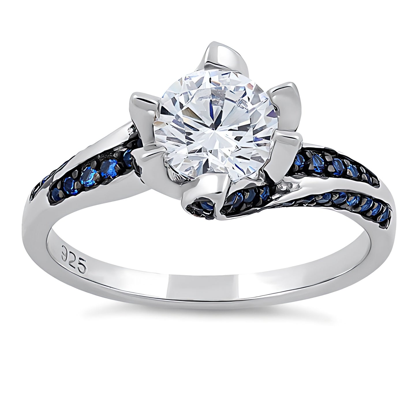 Sterling Silver Round Cut Clear & Blue Spinel CZ Ring for Women, Round Cubic Zirconia, Promise Ring Gift view 2