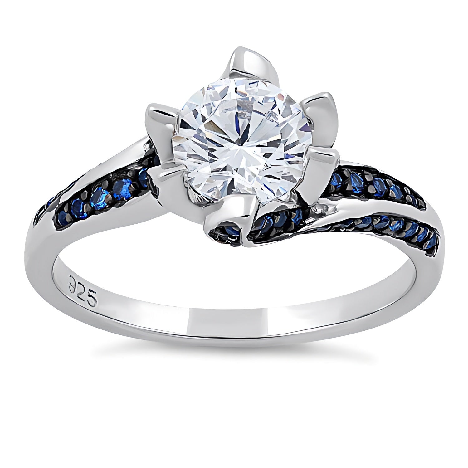 Sterling Silver Round Cut Clear & Blue Spinel CZ Ring for Women, Round Cubic Zirconia, Promise Ring Gift view 2