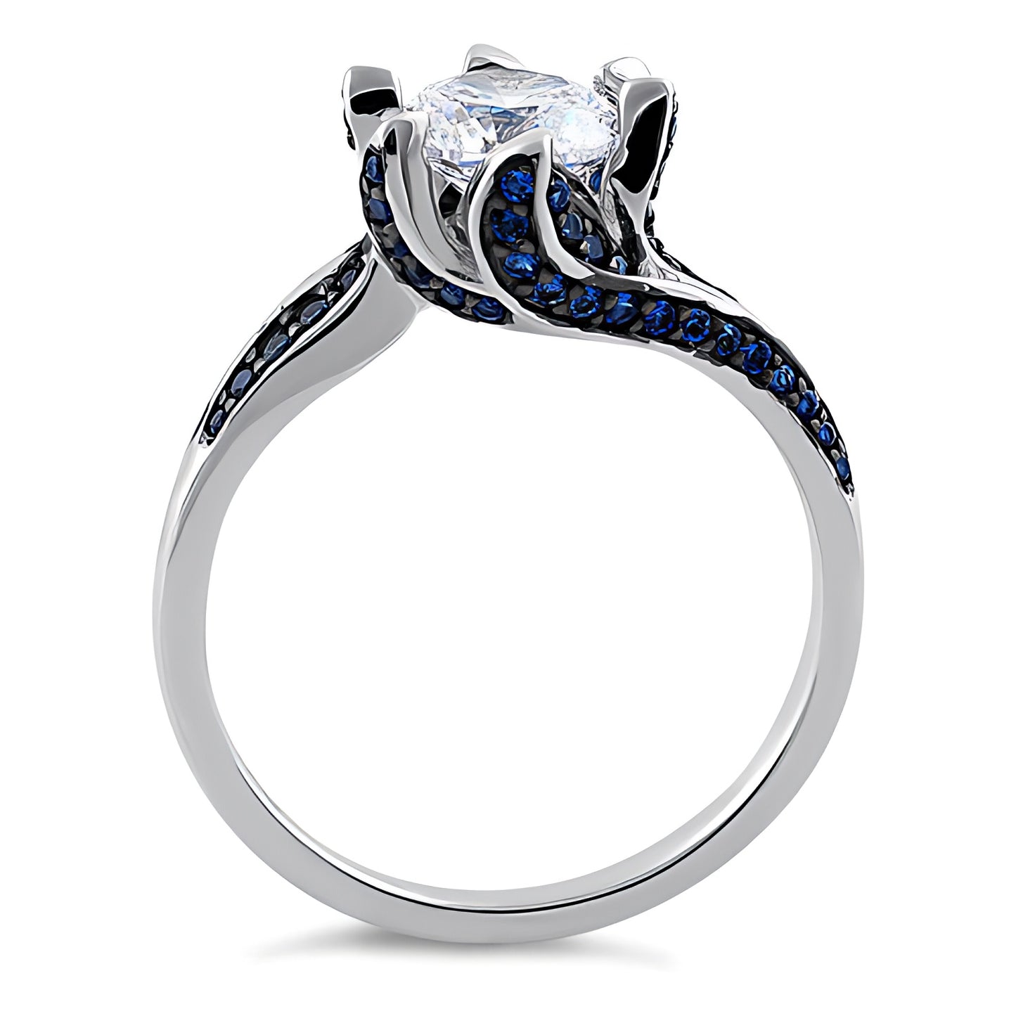 Sterling Silver Round Cut Clear & Blue Spinel CZ Ring for Women, Round Cubic Zirconia, Promise Ring Gift view 3