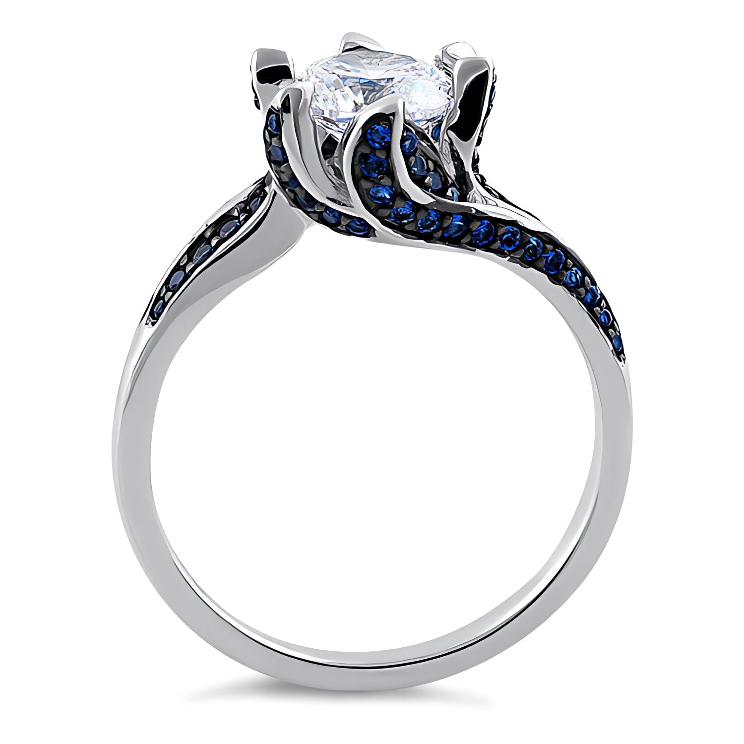 Sterling Silver Round Cut Clear & Blue Spinel CZ Ring for Women, Round Cubic Zirconia, Promise Ring Gift view 3
