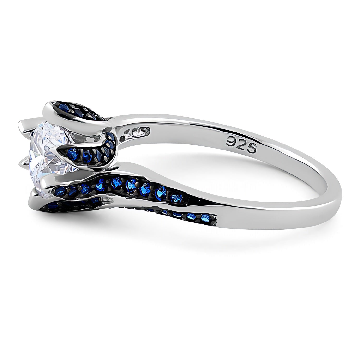 Sterling Silver Round Cut Clear & Blue Spinel CZ Ring for Women, Round Cubic Zirconia, Promise Ring Gift view 4