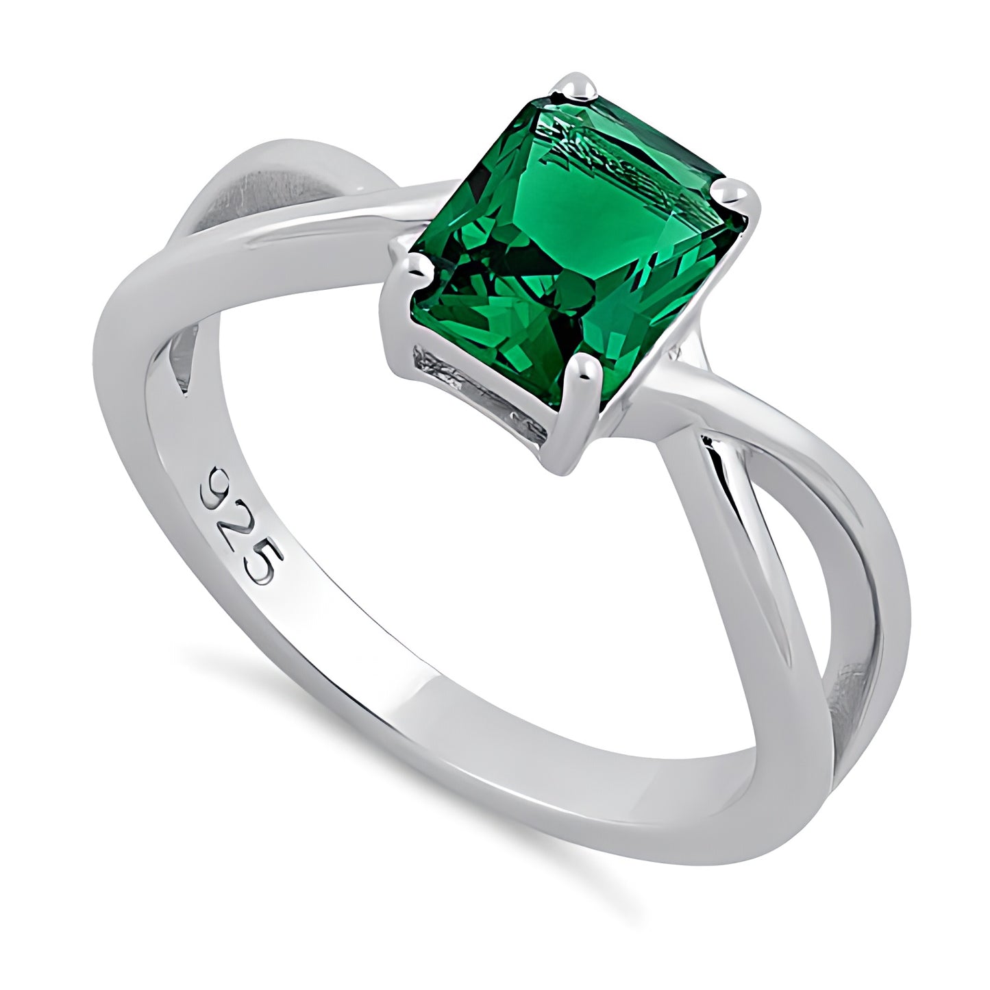 Sterling Silver Twist Emerald Cut Emerald CZ Ring for Women, Emerald Cubic Zirconia, Promise Ring Gift