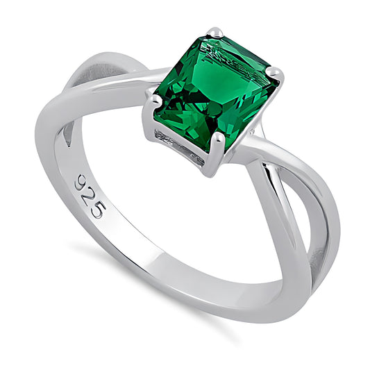 Sterling Silver Twist Emerald Cut Emerald CZ Ring for Women, Emerald Cubic Zirconia, Promise Ring Gift