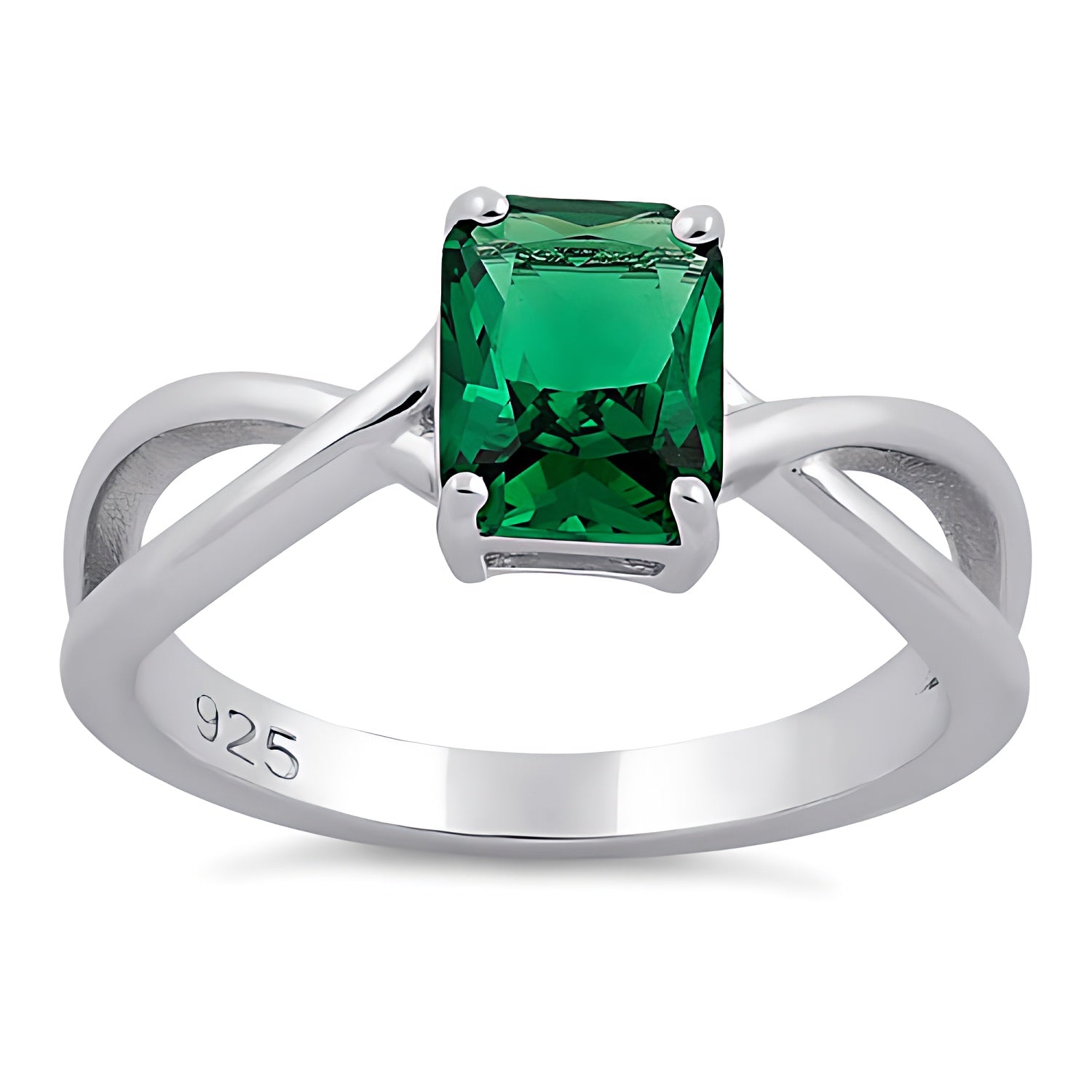 Sterling Silver Twist Emerald Cut Emerald CZ Ring for Women, Emerald Cubic Zirconia, Promise Ring Gift view 2