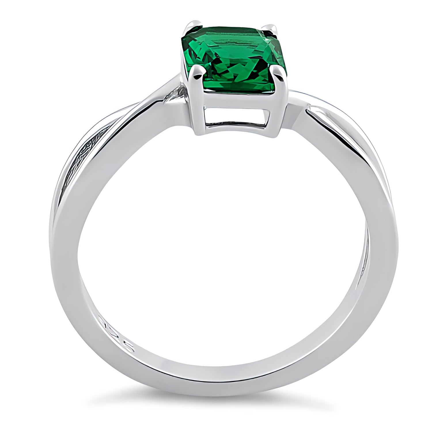 Sterling Silver Twist Emerald Cut Emerald CZ Ring for Women, Emerald Cubic Zirconia, Promise Ring Gift view 3
