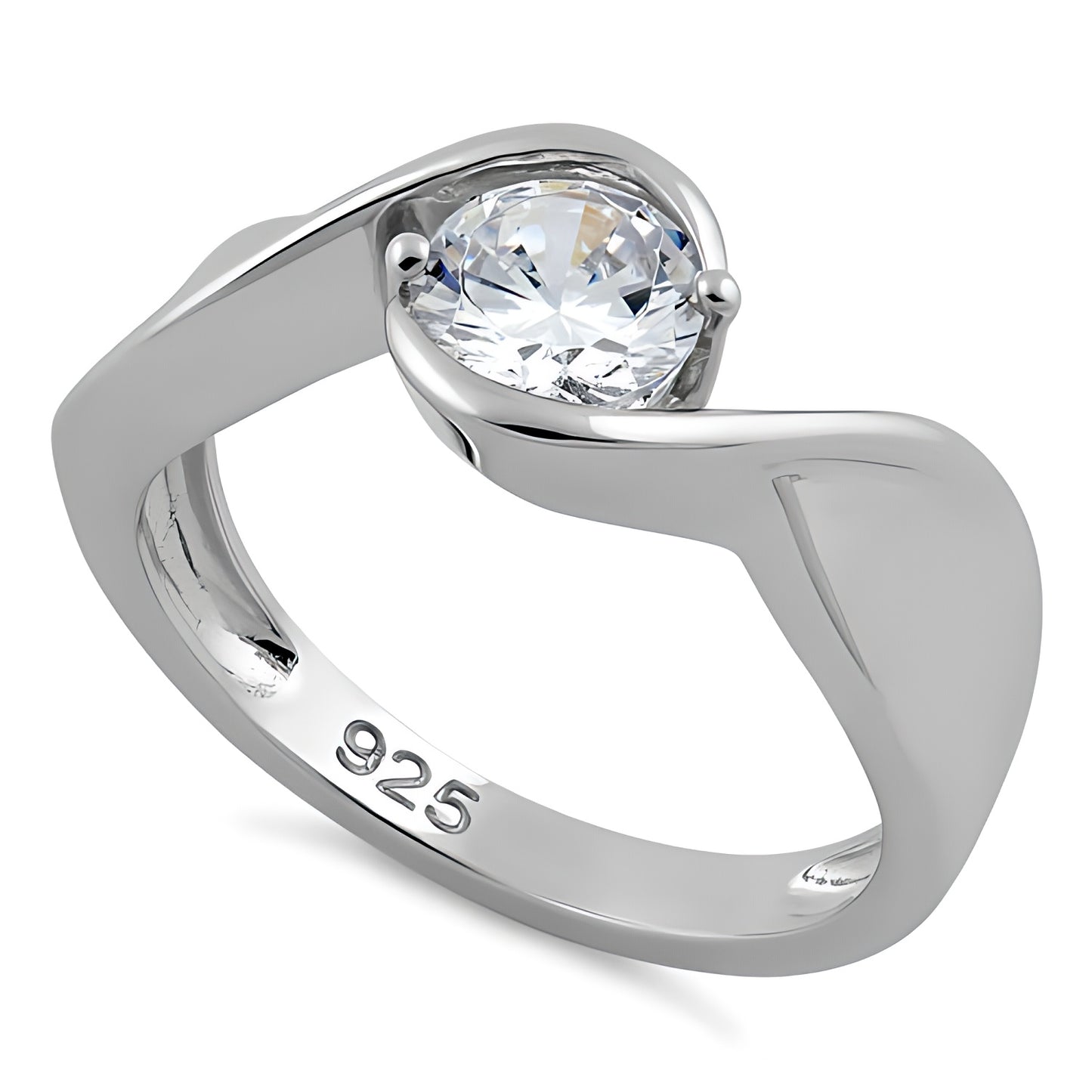 Sterling Silver Twisted Round Clear CZ Ring for Women, Round Cubic Zirconia, Promise Ring Gift
