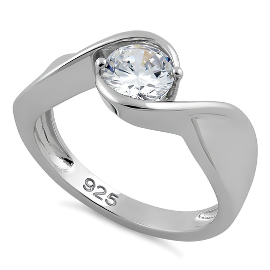 Sterling Silver Twisted Round Clear CZ Ring for Women, Round Cubic Zirconia, Promise Ring Gift