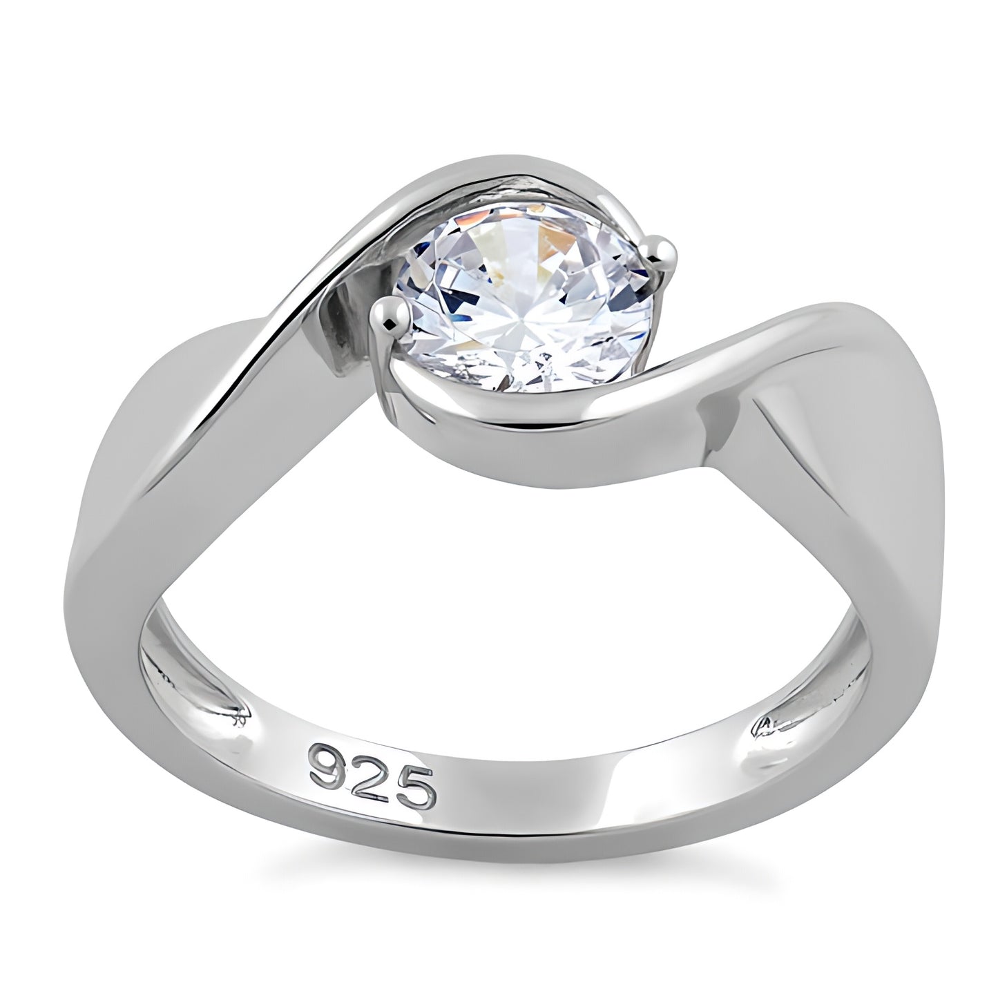 Sterling Silver Twisted Round Clear CZ Ring for Women, Round Cubic Zirconia, Promise Ring Gift view 2