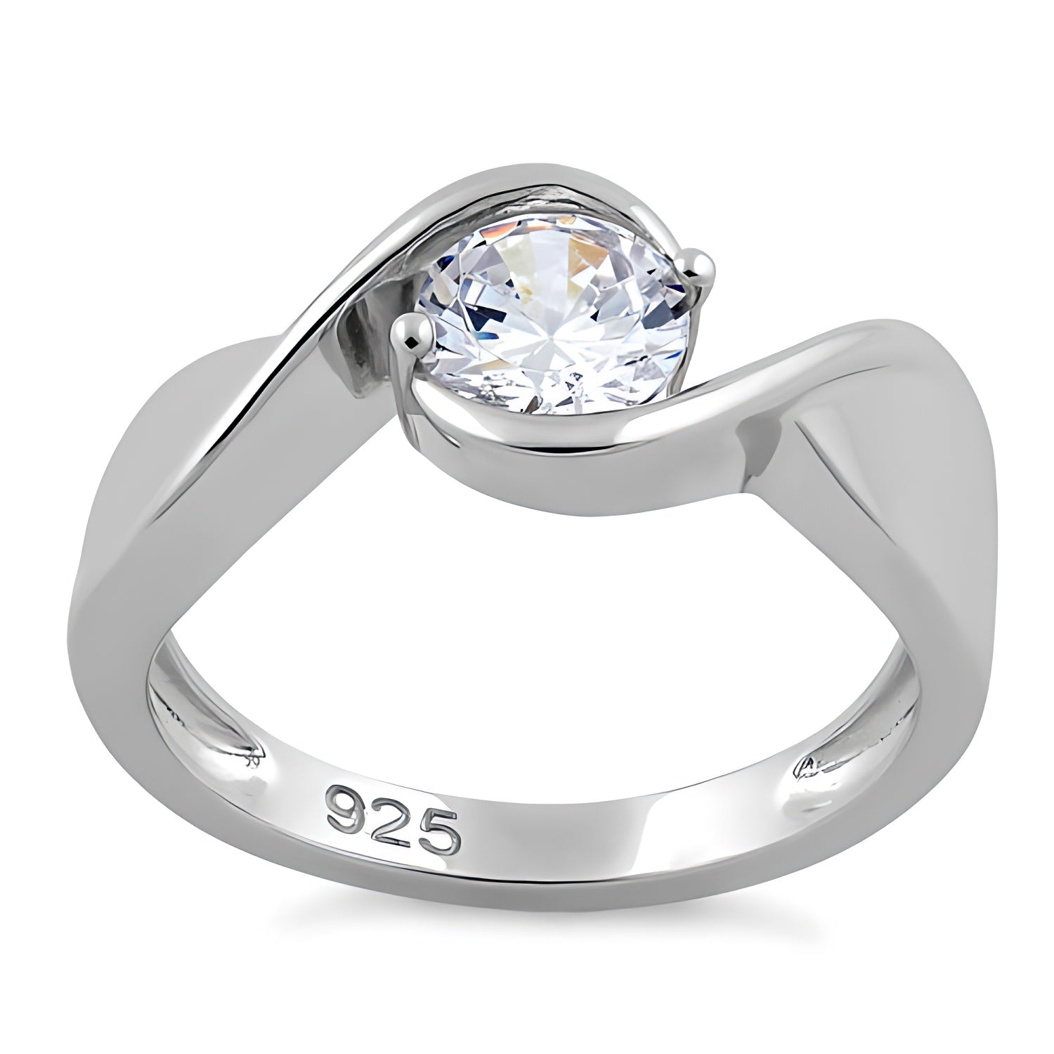 Sterling Silver Twisted Round Clear CZ Ring for Women, Round Cubic Zirconia, Promise Ring Gift view 2