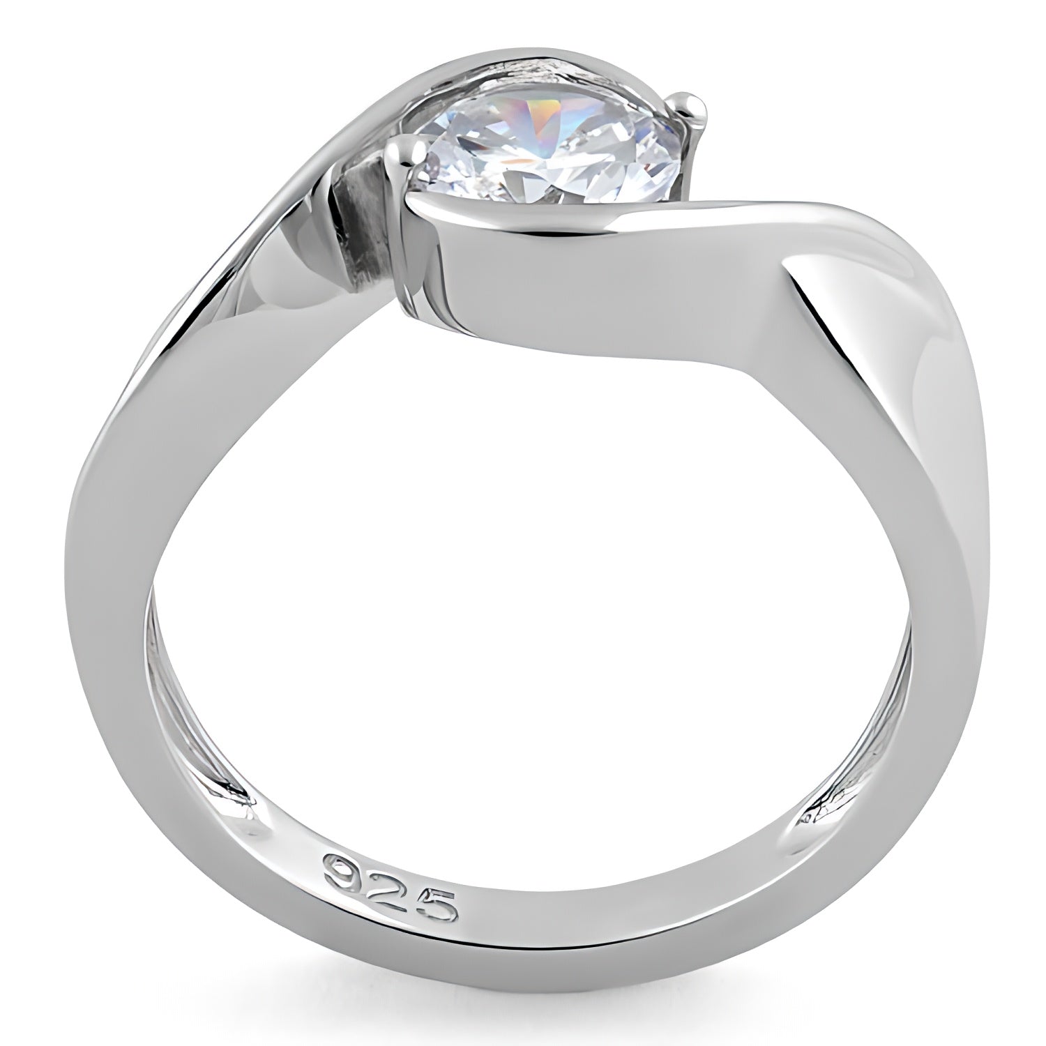 Sterling Silver Twisted Round Clear CZ Ring for Women, Round Cubic Zirconia, Promise Ring Gift view 3