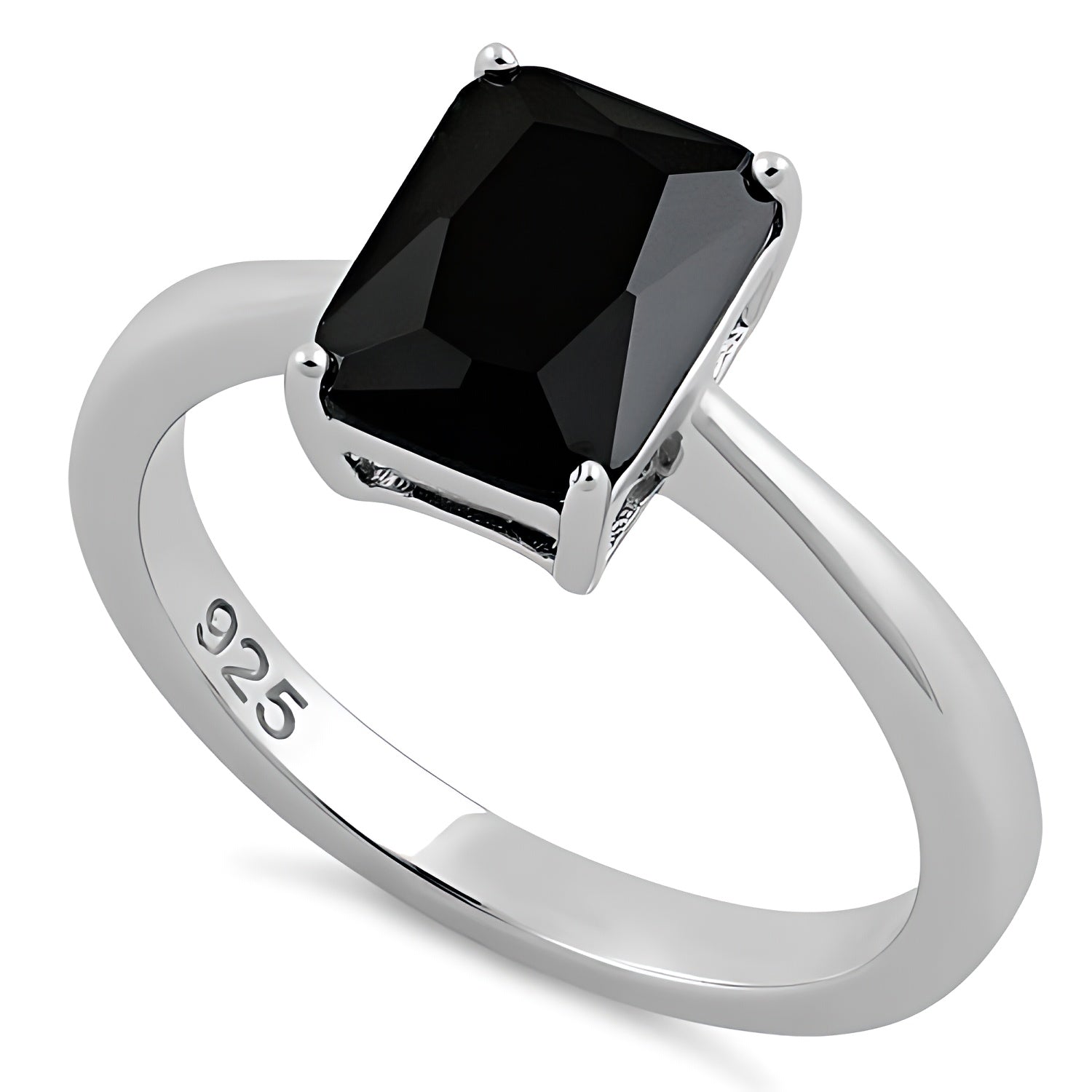 Sterling Silver Solitaire Emerald Cut Black CZ Ring for Women, Emerald Cubic Zirconia, Promise Ring Gift