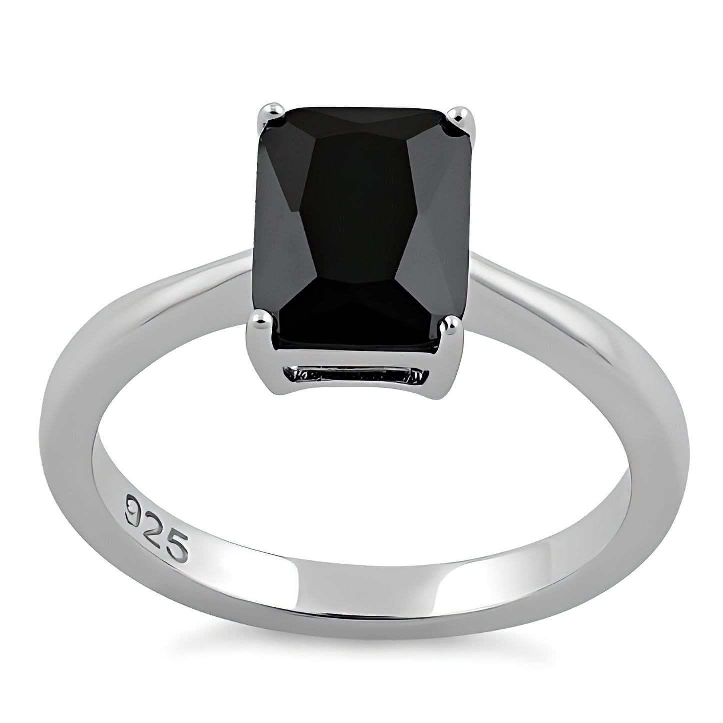 Sterling Silver Solitaire Emerald Cut Black CZ Ring for Women, Emerald Cubic Zirconia, Promise Ring Gift view 2