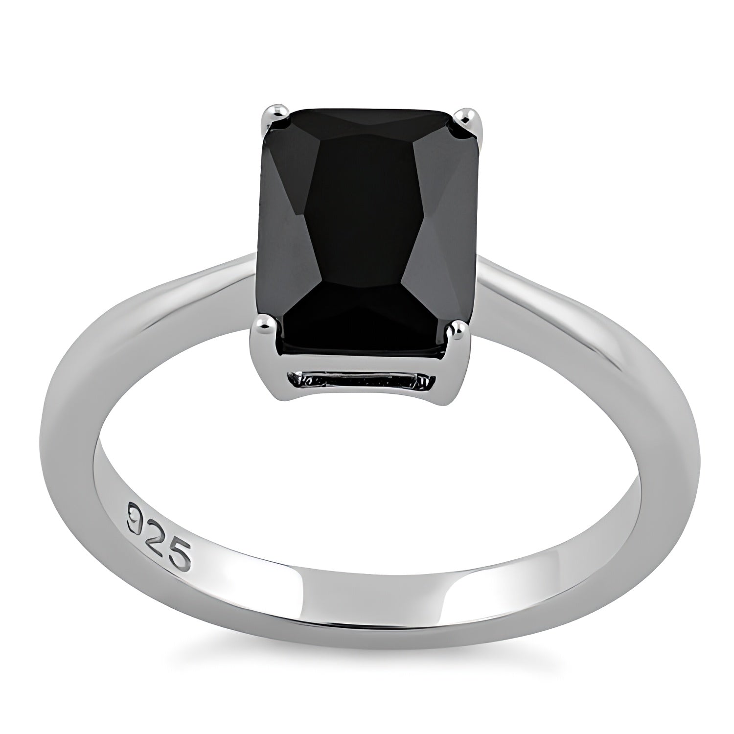 Sterling Silver Solitaire Emerald Cut Black CZ Ring for Women, Emerald Cubic Zirconia, Promise Ring Gift view 2