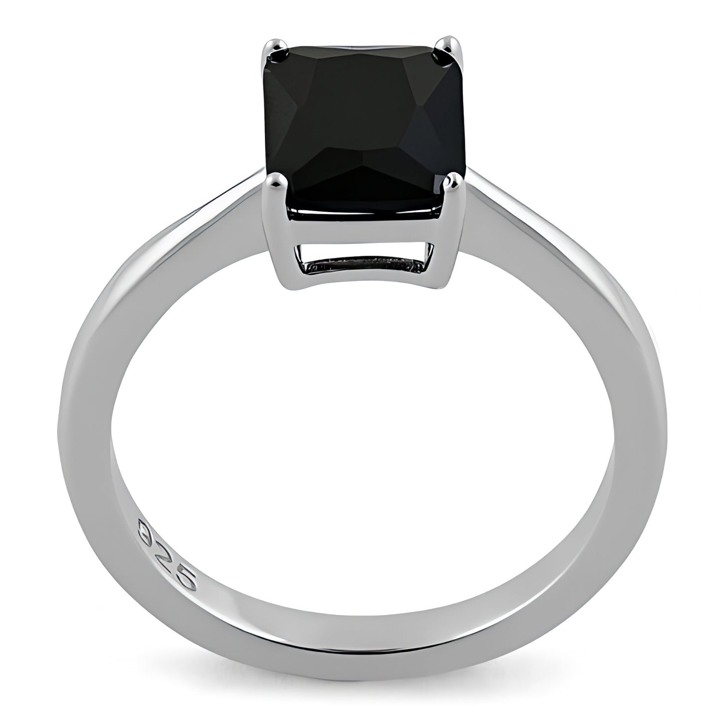 Sterling Silver Solitaire Emerald Cut Black CZ Ring for Women, Emerald Cubic Zirconia, Promise Ring Gift view 3