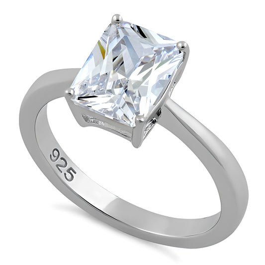 Sterling Silver Solitaire Emerald Cut Clear CZ Ring for Women, Emerald Cubic Zirconia, Promise Ring Gift