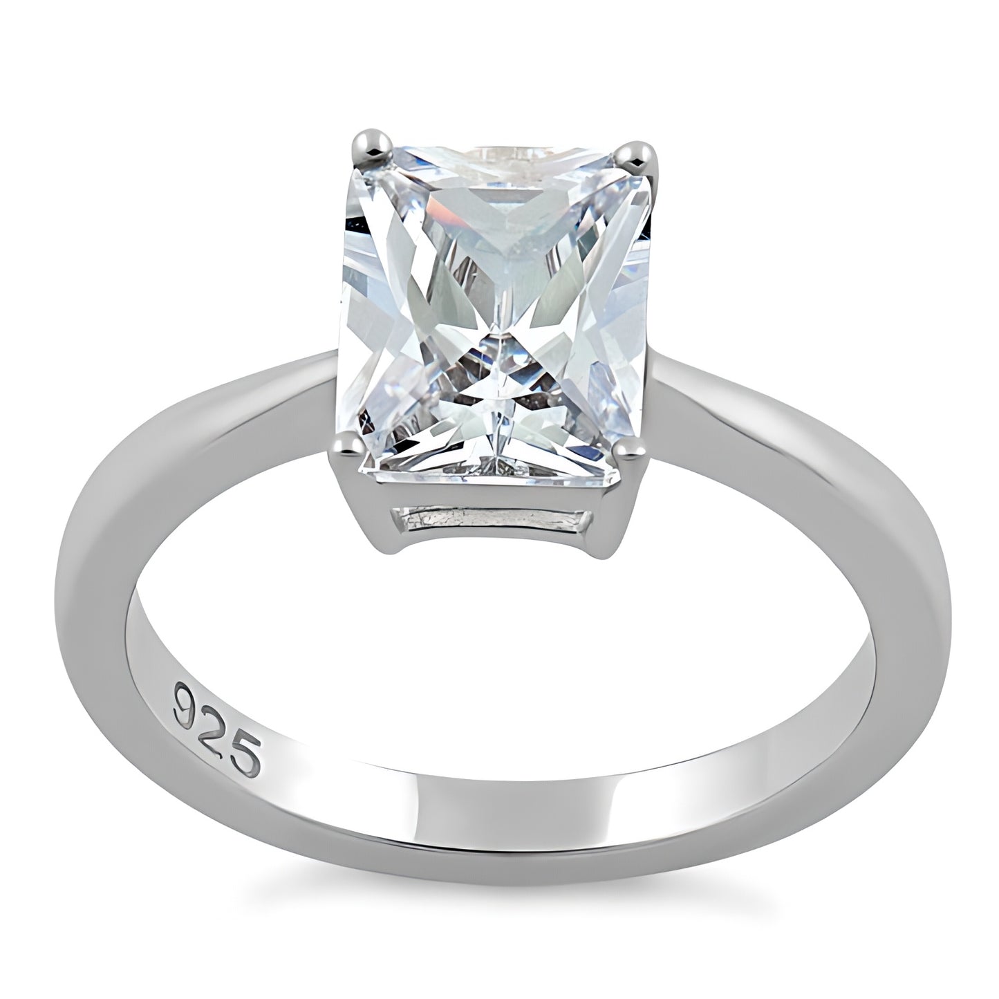 Sterling Silver Solitaire Emerald Cut Clear CZ Ring for Women, Emerald Cubic Zirconia, Promise Ring Gift view 2