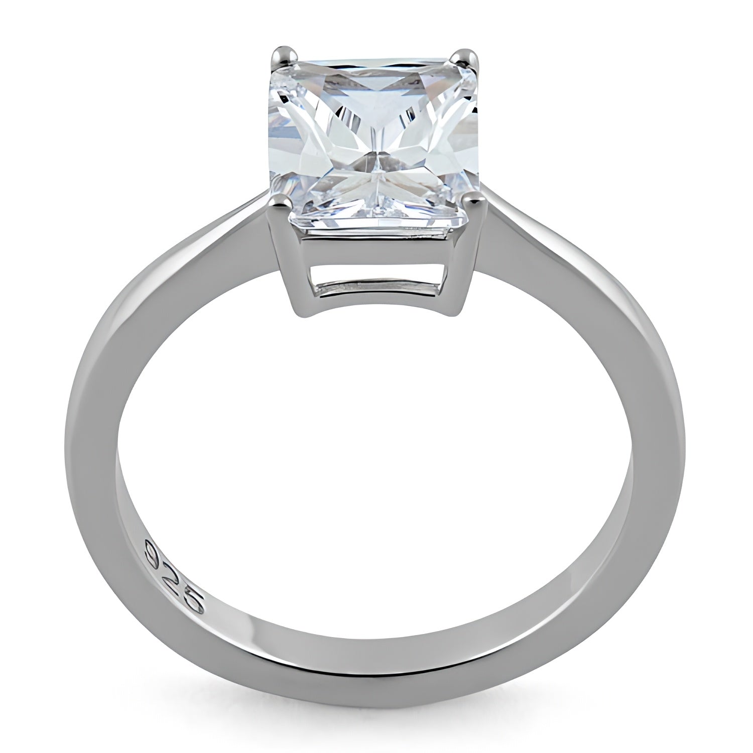 Sterling Silver Solitaire Emerald Cut Clear CZ Ring for Women, Emerald Cubic Zirconia, Promise Ring Gift view 3