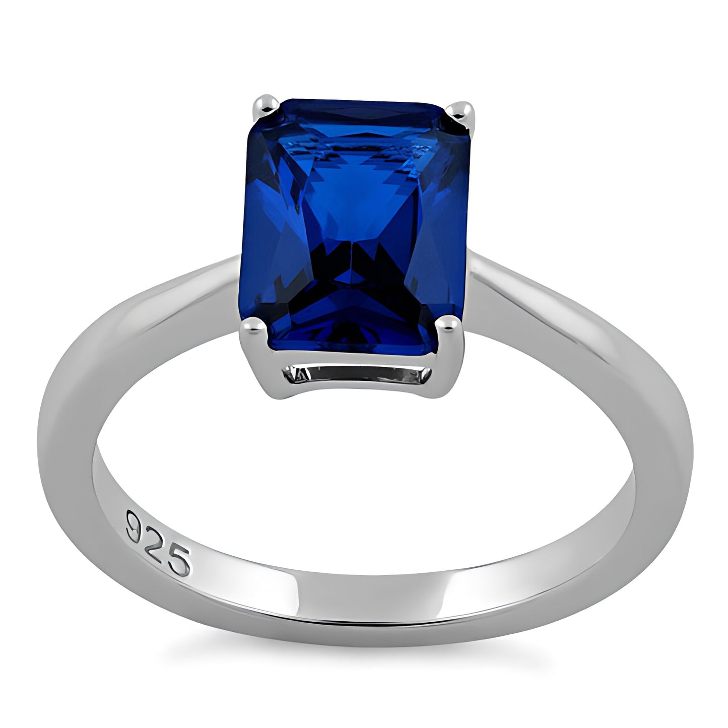 Sterling Silver Solitaire Emerald Cut Blue Spinel CZ Ring for Women, Emerald Cubic Zirconia, Promise Ring Gift view 2
