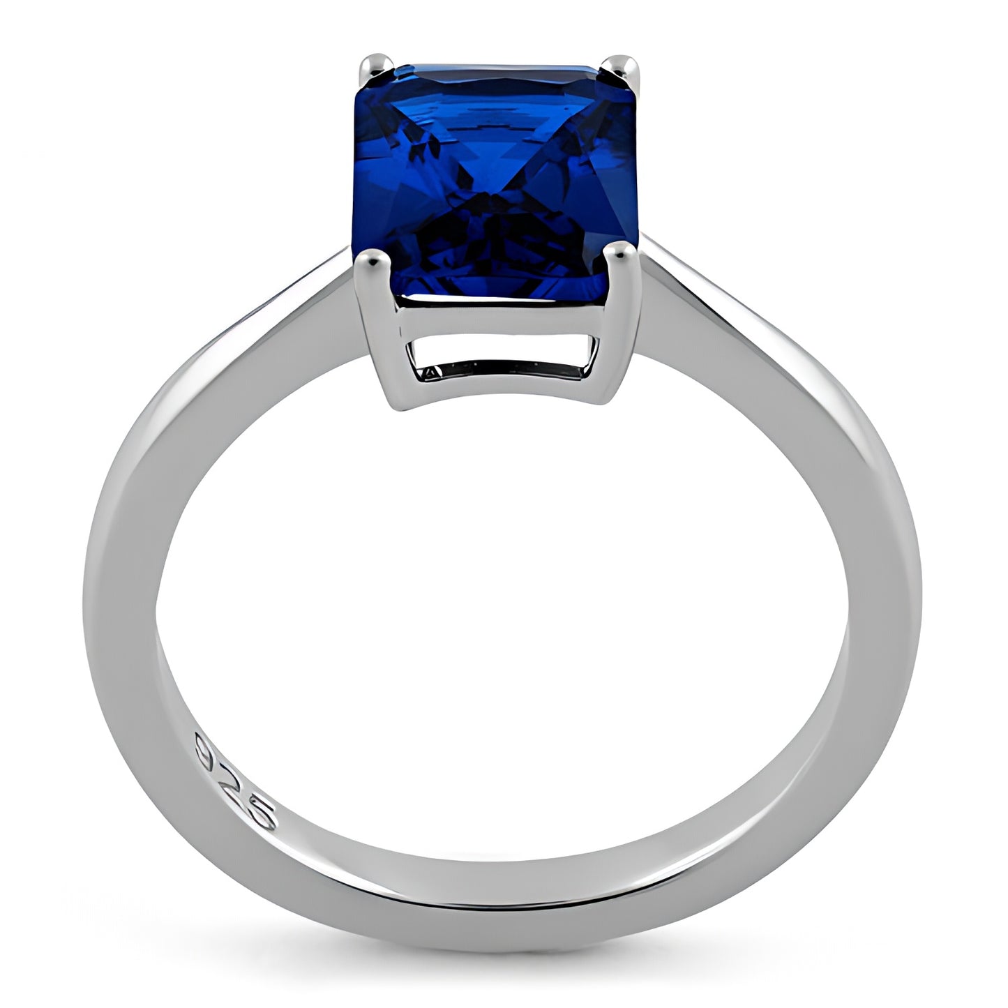 Sterling Silver Solitaire Emerald Cut Blue Spinel CZ Ring for Women, Emerald Cubic Zirconia, Promise Ring Gift view 3