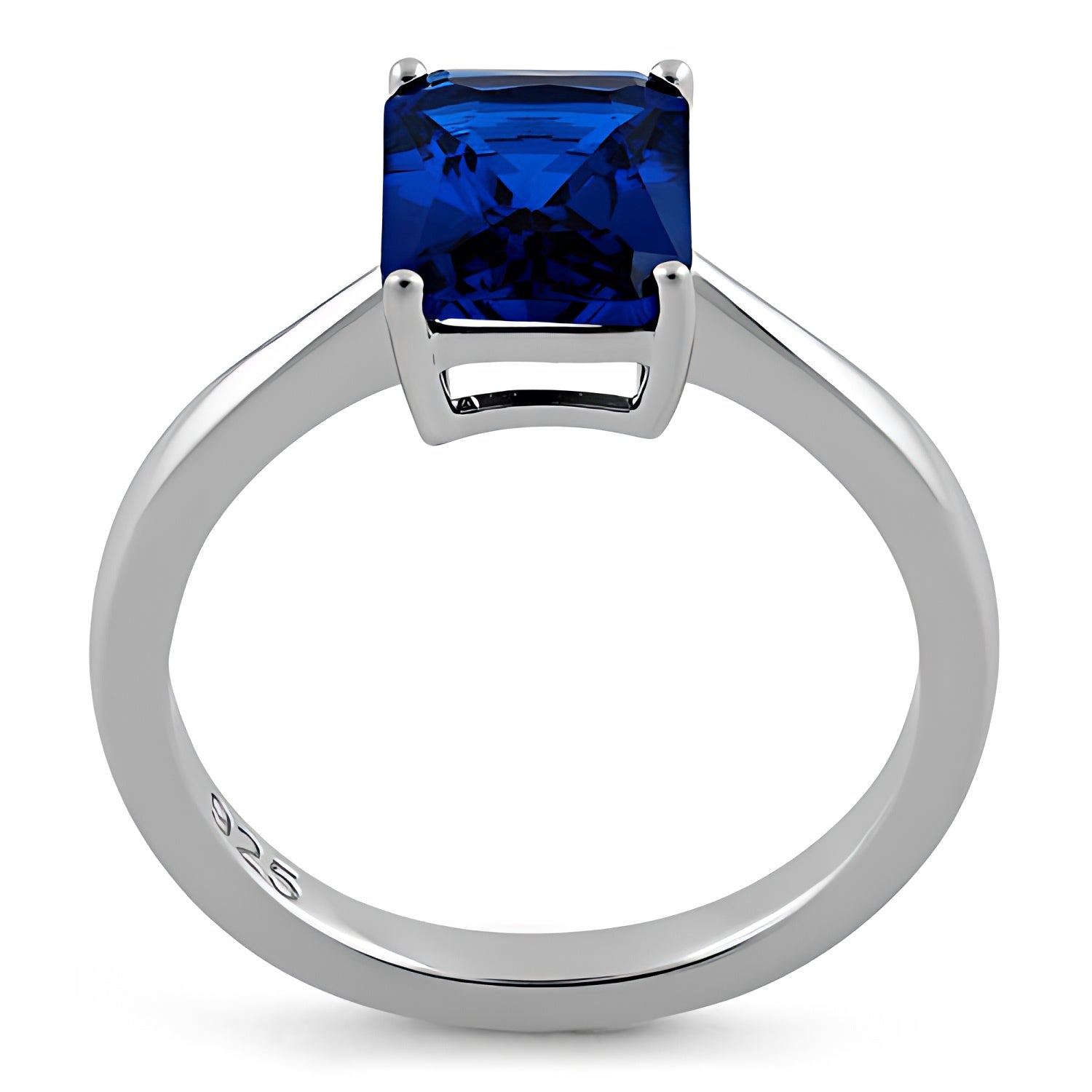 Sterling Silver Solitaire Emerald Cut Blue Spinel CZ Ring for Women, Emerald Cubic Zirconia, Promise Ring Gift view 3
