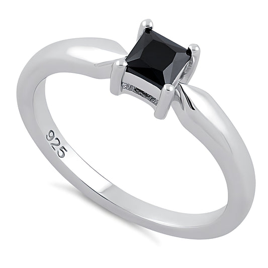 Sterling Silver Square Black CZ Ring for Women, Square Cubic Zirconia, Promise Ring Gift
